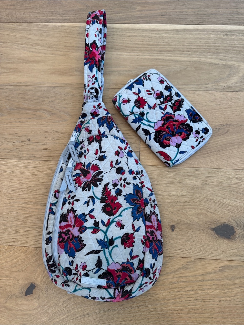 Vera Bradley Vineyard Floral Jewel Essential Sling Backpack Matching Wallet